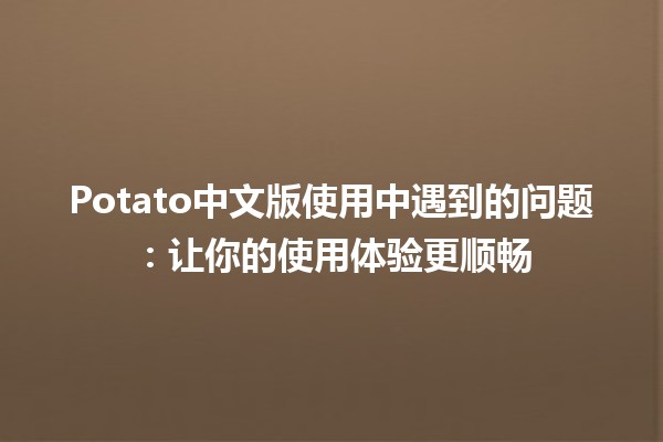 🥔 Potato中文版使用中遇到的问题：让你的使用体验更顺畅