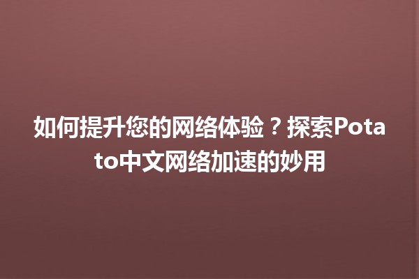 如何提升您的网络体验？探索Potato中文网络加速的妙用 🚀🌐