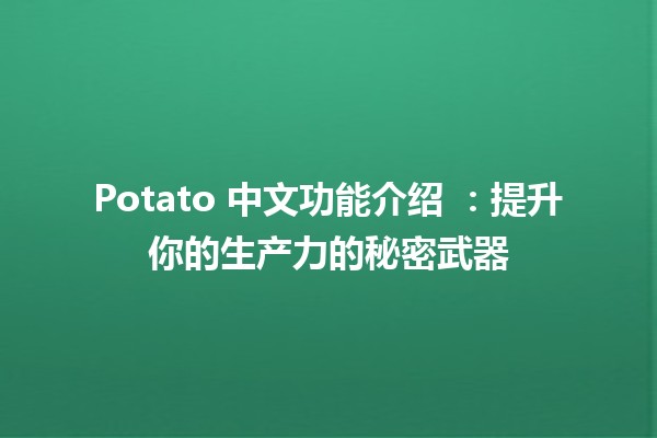 Potato 中文功能介绍 🍟：提升你的生产力的秘密武器