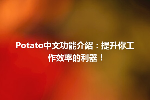 🍟 Potato中文功能介紹：提升你工作效率的利器！