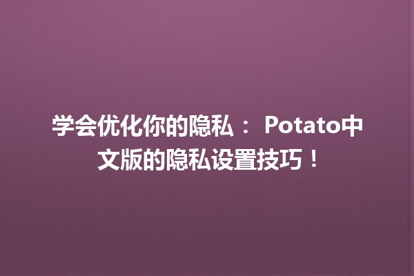 学会优化你的隐私：🤖 Potato中文版的隐私设置技巧！