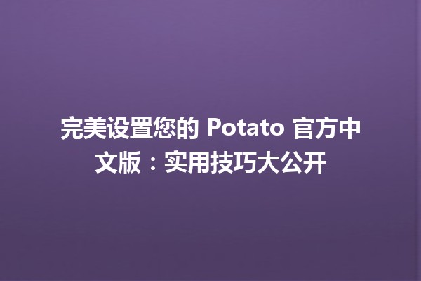 完美设置您的 Potato 官方中文版：实用技巧大公开 🍟✨