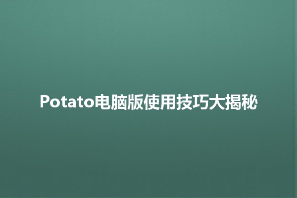 Potato电脑版使用技巧大揭秘🥔💻