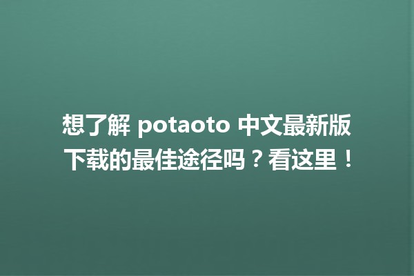 🥔 想了解 potaoto 中文最新版下载的最佳途径吗？看这里！